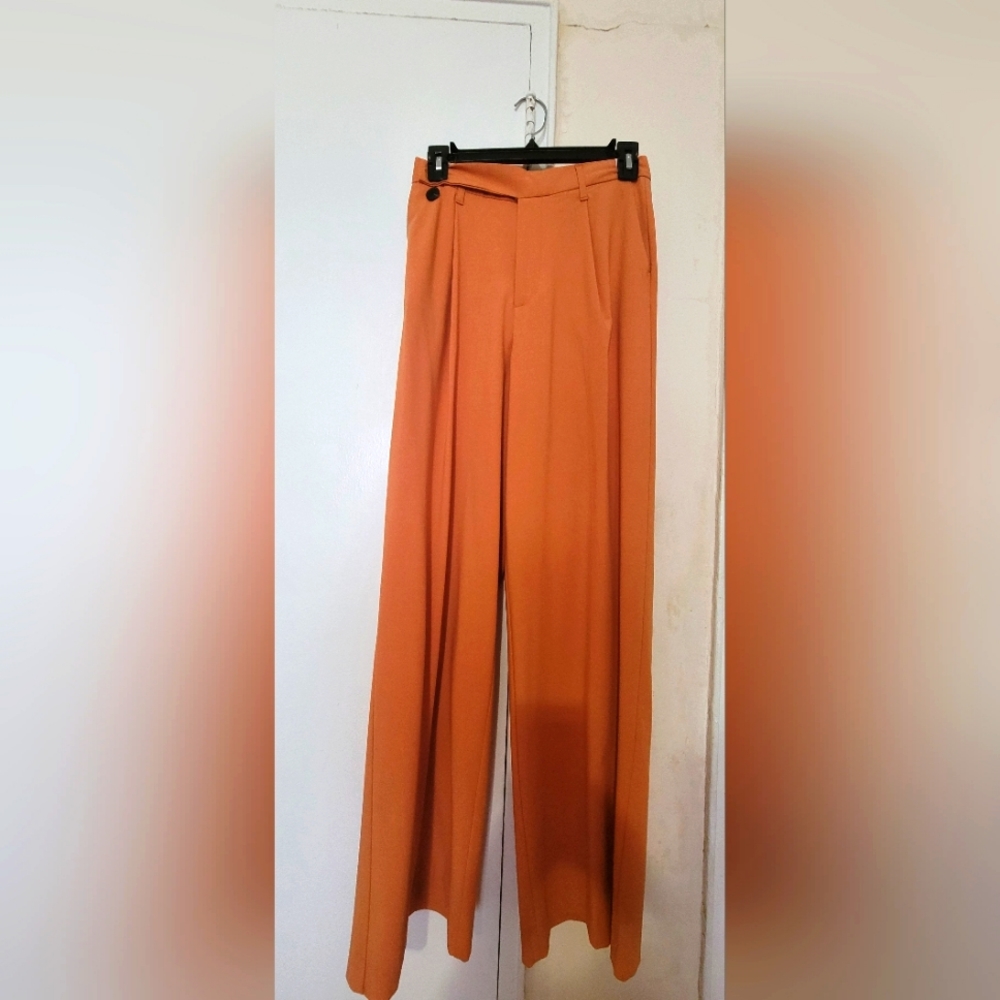 Zara High-Waist Straight Leg Pants in Burnt Orange